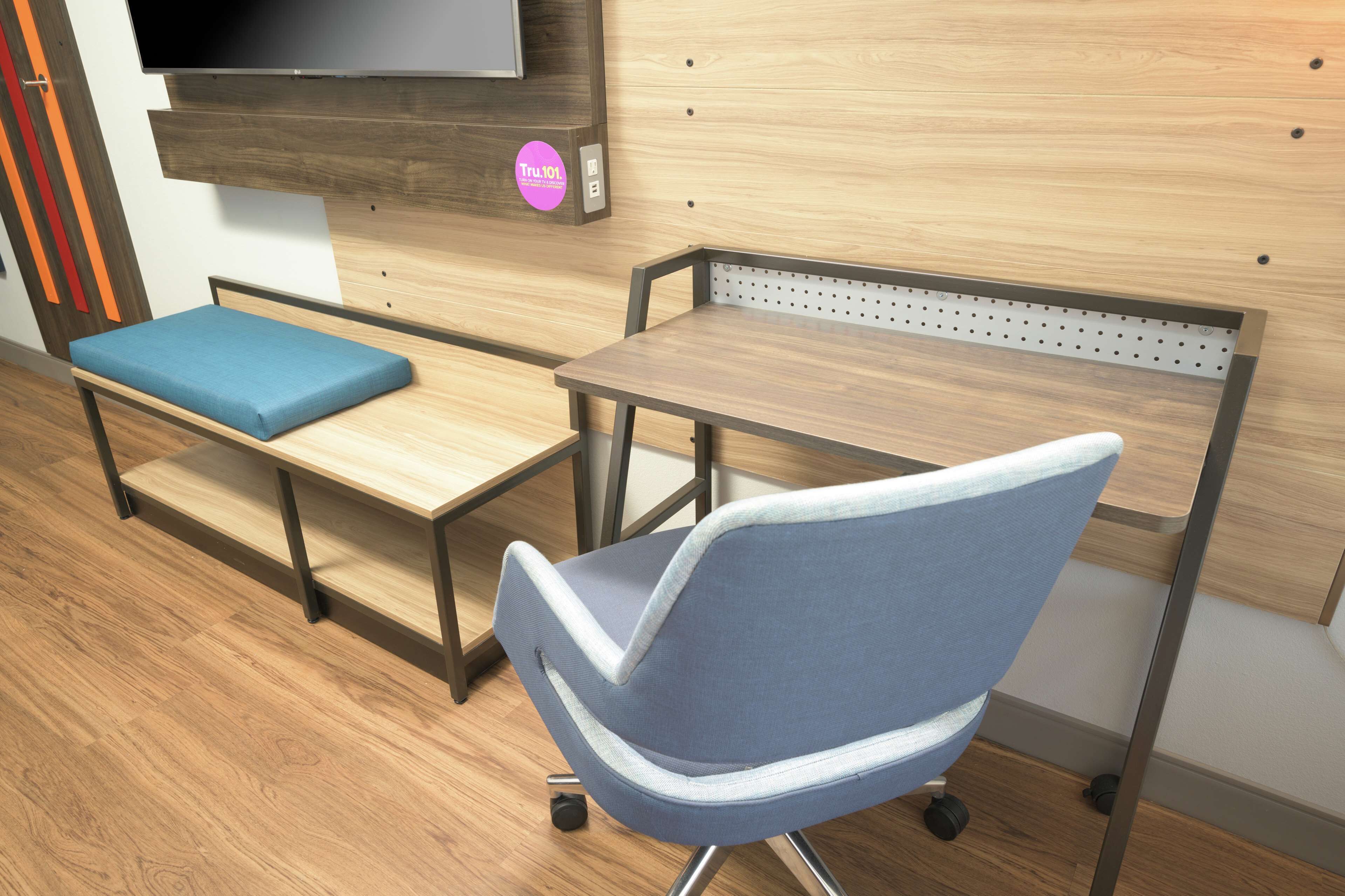 down duvets, desk, laptop workspace, iron/ironing board