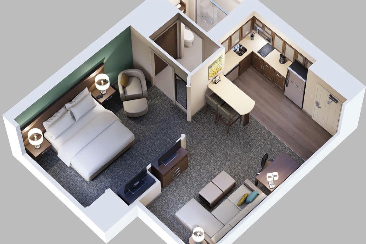 Suite, 1 Bedroom, Accessible, Kitchen (Mobility, Accessible Tub) | Premium bedding, desk, laptop workspace, blackout drapes