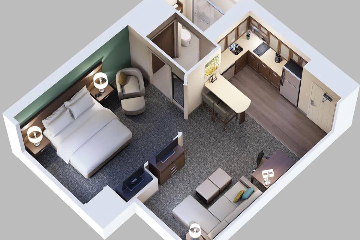 Suite, 1 Bedroom, Accessible, Kitchen (Mobility, Accessible Tub) | Premium bedding, desk, laptop workspace, blackout drapes