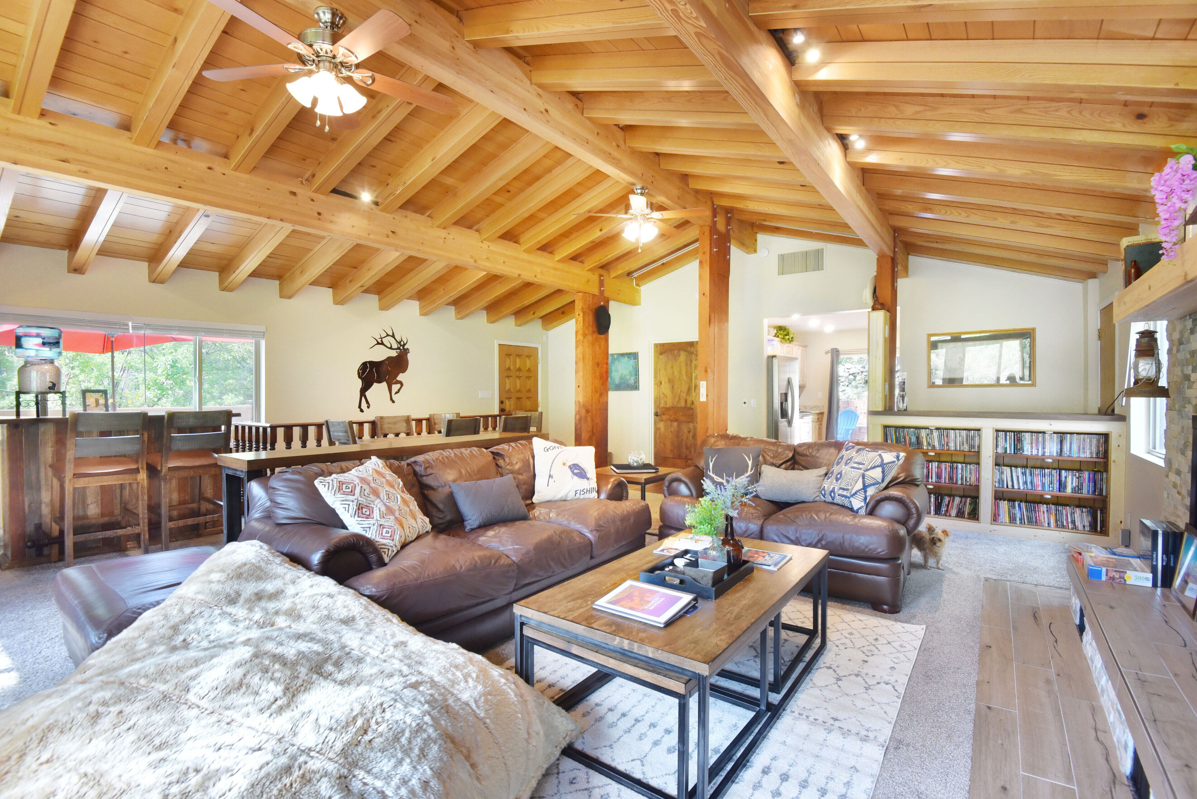 Smart TV, fireplace, video library