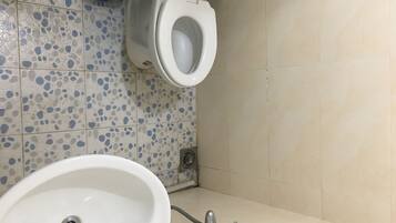 Regadera, bidet, toallas, shampoo