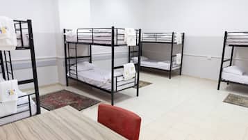 Desk, laptop workspace, free WiFi, bed sheets