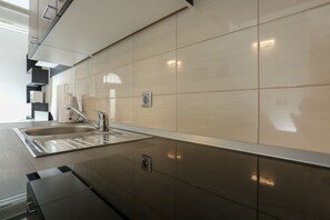 Fridge, oven, stovetop, cookware/dishes/utensils