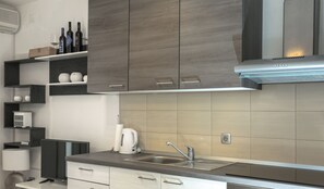 Fridge, oven, stovetop, cookware/dishes/utensils