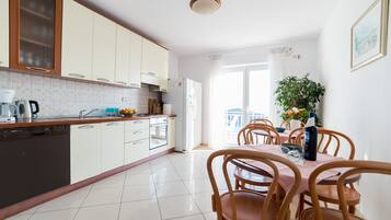 Fridge, oven, dishwasher, coffee/tea maker