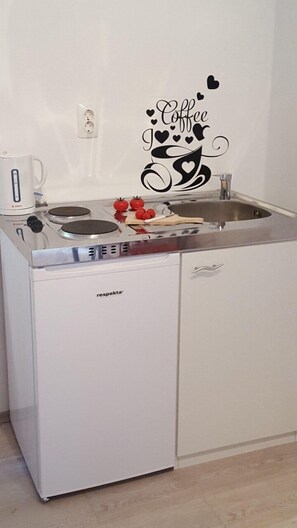 Kühlschrank, Mikrowelle, Herdplatte, Toaster