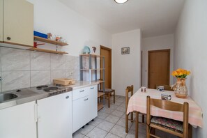 Fridge, stovetop, cookware/dishes/utensils