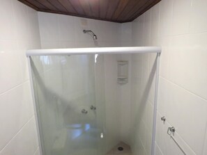 Shower, free toiletries, towels, soap