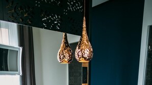 A modern bathroom with a wooden vanity, a round sink, and two pendant lights. - Rooms Lejletul  - Superior Double Room with Square View (Kadr) (Split)