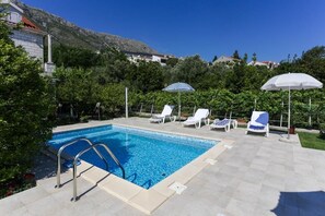 Outdoor pool, pool loungers