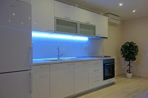 Fridge, oven, stovetop, coffee/tea maker