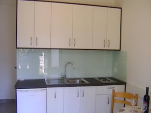 Fridge, oven, stovetop, cookware/dishes/utensils