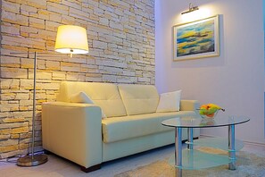 TV, DVD player - Big Blue Apartments - One-Bedroom Apartment with Balcony and Side Sea View (Sea Candy 1) (Dubrovnik)