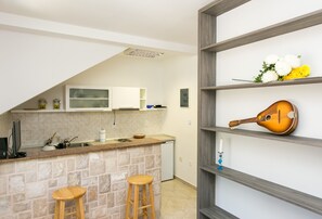 Fridge, stovetop, cookware/dishes/utensils