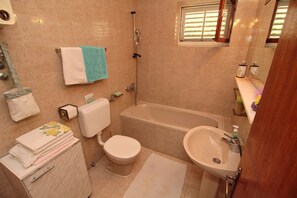 Bañera, secador de pelo y toallas