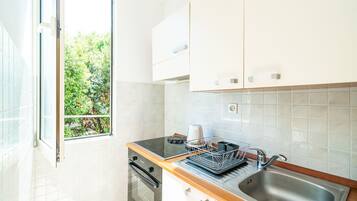 Fridge, oven, stovetop, electric kettle
