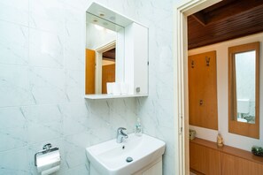 Secador de pelo, toallas y papel higiénico
