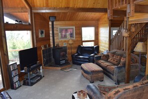 Smart TV, fireplace, video games, DVD player