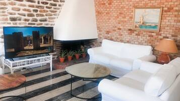 TV, fireplace