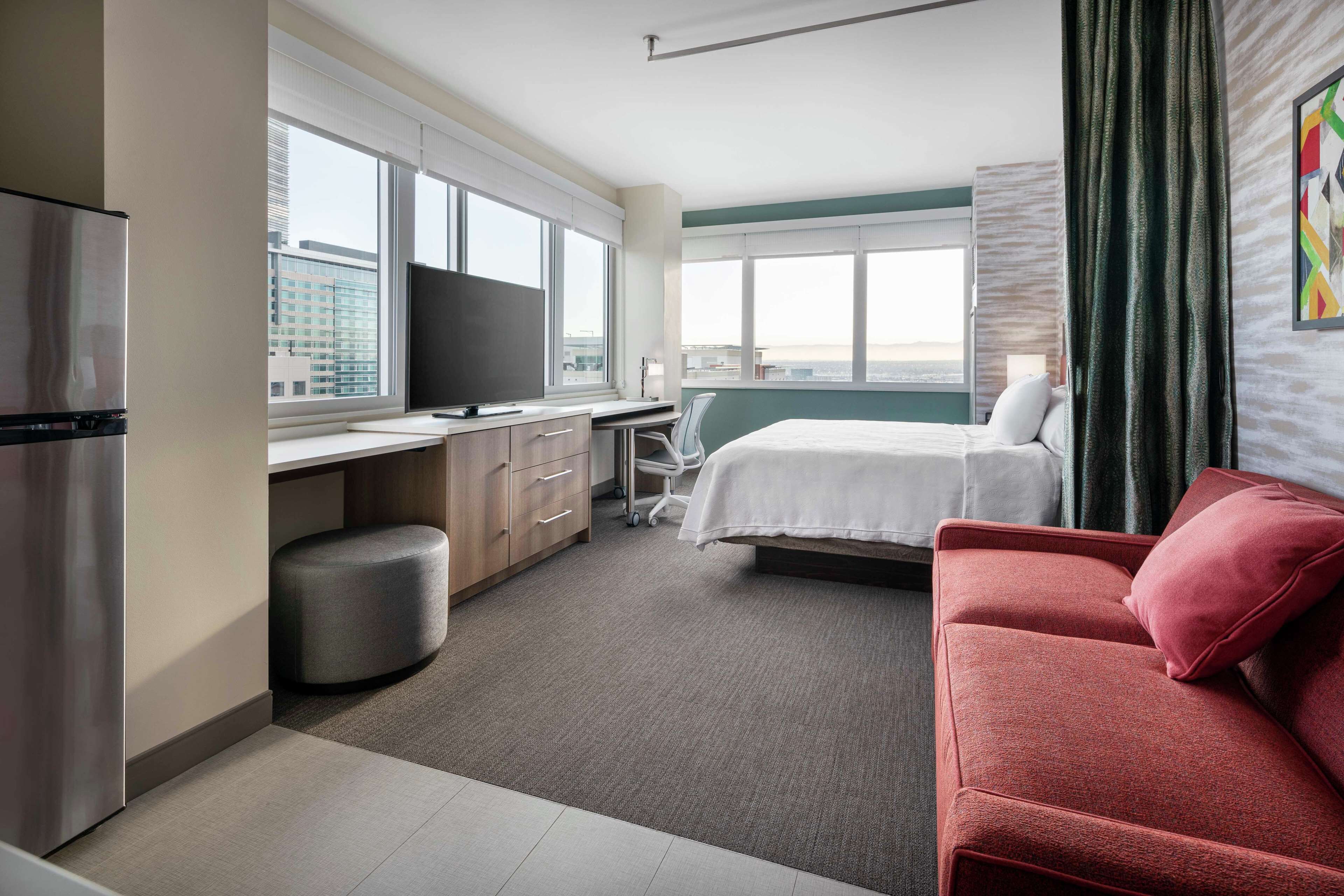 1 bedroom, desk, laptop workspace, blackout curtains