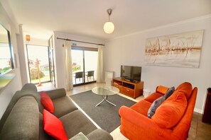 TV, DVD player, video library, stereo