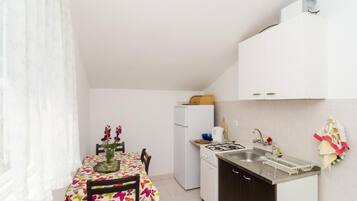 Fridge, cookware/dishes/utensils