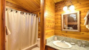 Cabin (Treetops Cabin) | Bathroom | Towels, toilet paper