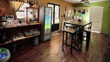 Fridge, microwave, blender, coffee grinder