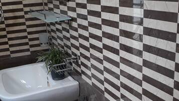 Shower, bidet, towels, soap