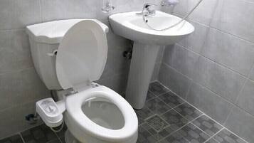 Un baño con inodoro y lavamanos.