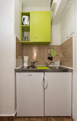 Fridge, cookware/dishes/utensils