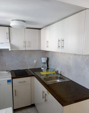 Apartment, 1 Schlafzimmer | Eigene Küche | Kühlschrank, Mikrowelle, Herdplatte, Wasserkocher mit Kaffee-/Teezubehör