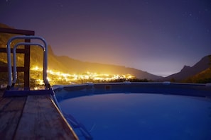 Outdoor pool, pool umbrellas, pool loungers