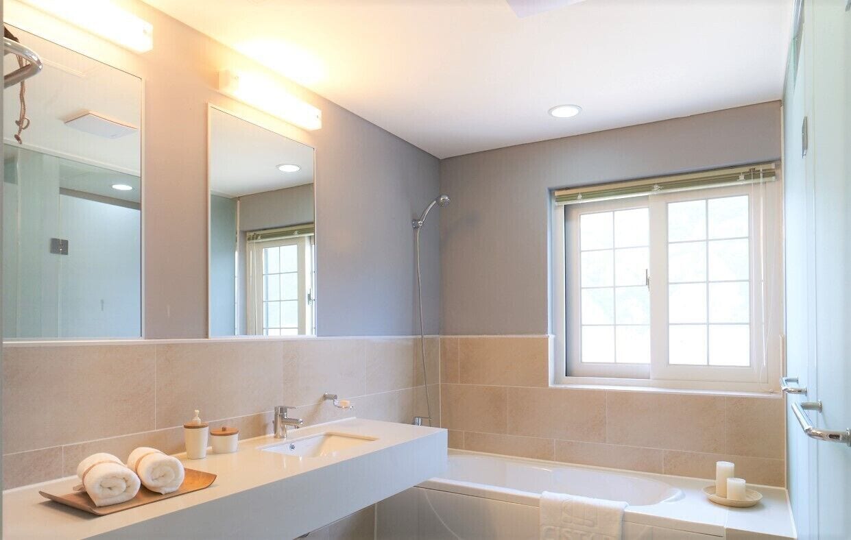 shower, hair dryer, slippers, bidet