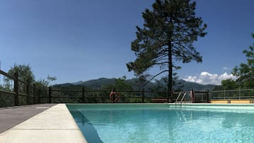 Seasonal outdoor pool, open 8:00 AM to 8:00 PM, pool umbrellas