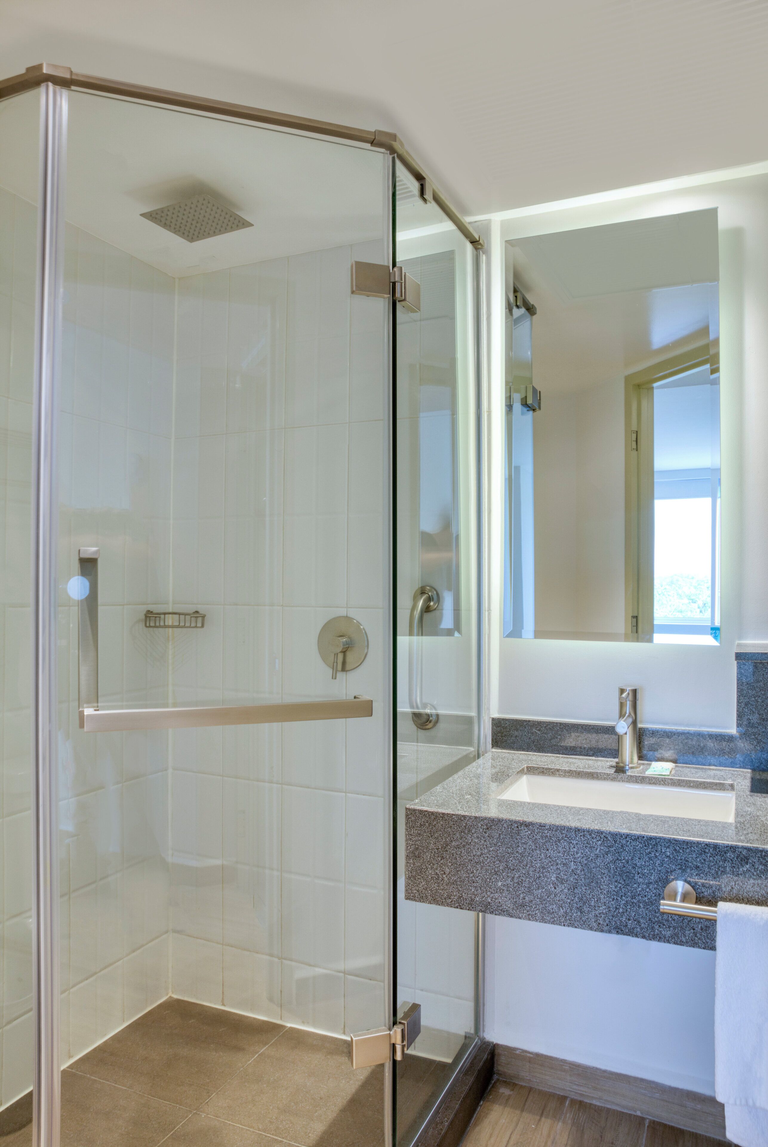 shower, eco-friendly toiletries, hair dryer, towels