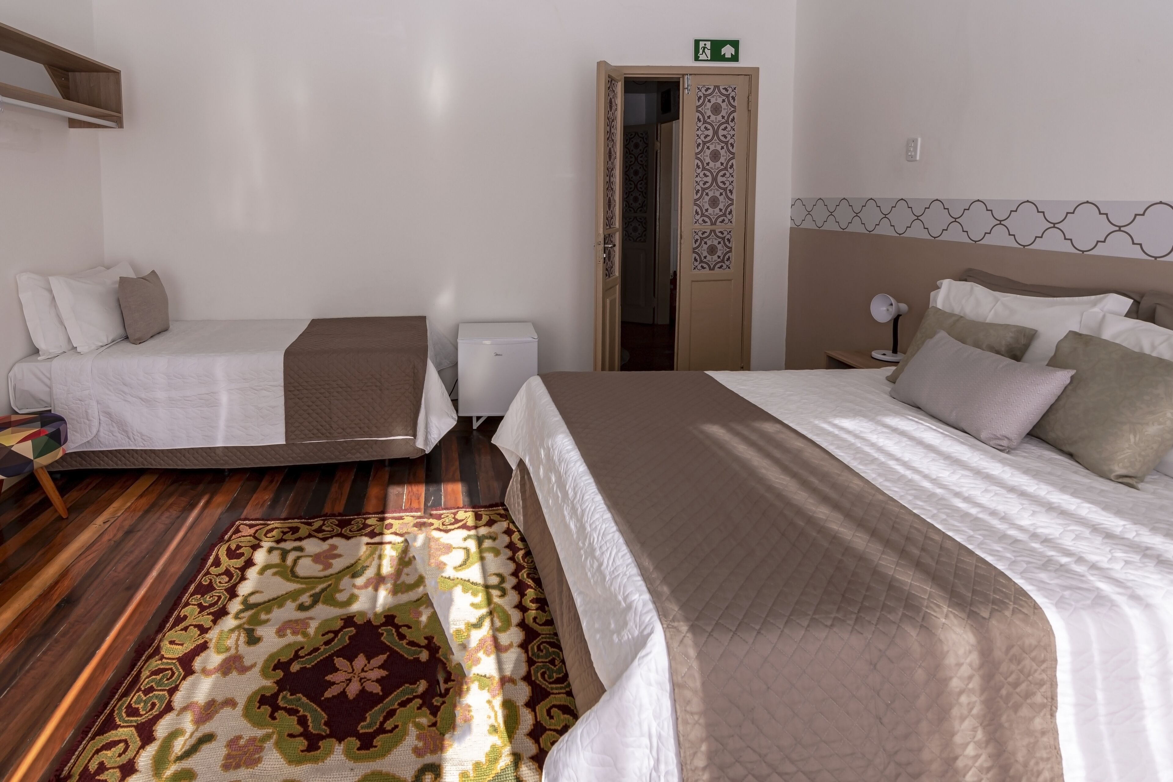 Desk, laptop workspace, free WiFi, bed sheets