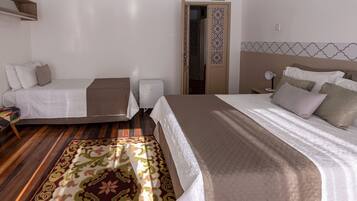 Desk, laptop workspace, free WiFi, bed sheets