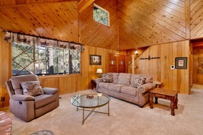 House, Multiple Beds, Hot Tub, Mountain View (1237) | Living area | Fireplace, MP3 dock - Moose Creek Chalet #1237 (Big Bear Lake)