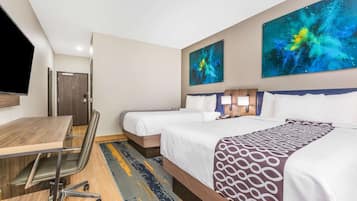 Pillow-top beds, desk, laptop workspace, blackout curtains