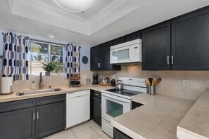 Fridge, microwave, oven, dishwasher