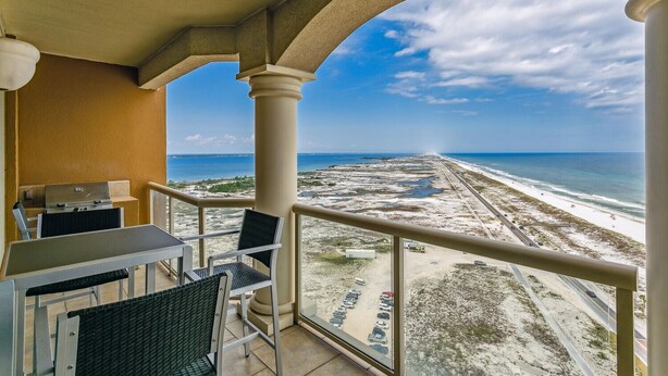 A balcony with a view of the beach and ocean. - Tower 3- Amazing Gulf Views at Portofino 3-1909 (Pensacola Beach)