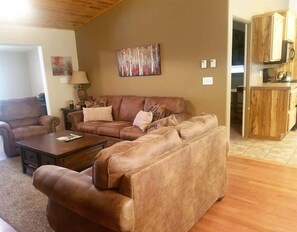 Télévision, cheminée, espaces bureaux