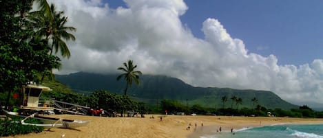 Beach nearby, sun loungers, beach towels