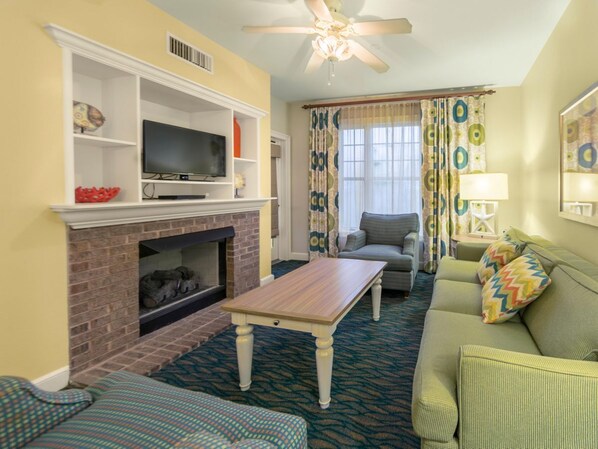 TV, DVD player, video library