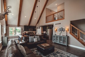 Smart TV, fireplace, foosball