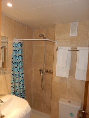 Ensemble douche/baignoire, sèche-cheveux, bidet, serviettes fournies