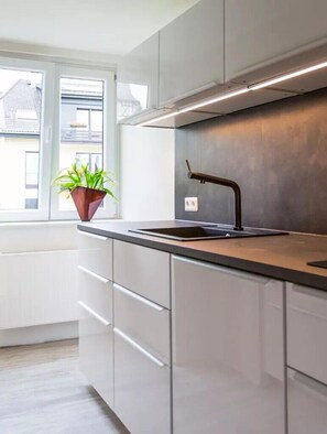 Fridge, microwave, oven, stovetop - "Himmelblick" - Penthouse feeling: Panoramic views & 2 private bathrooms (Bad Sachsa)