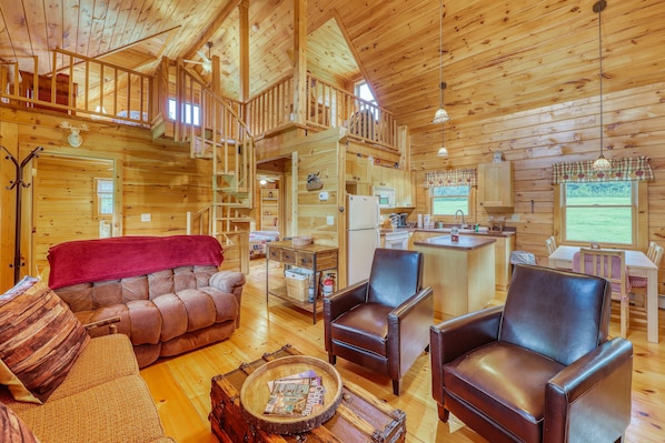 TV, fireplace, books