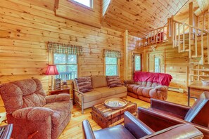TV, fireplace, books